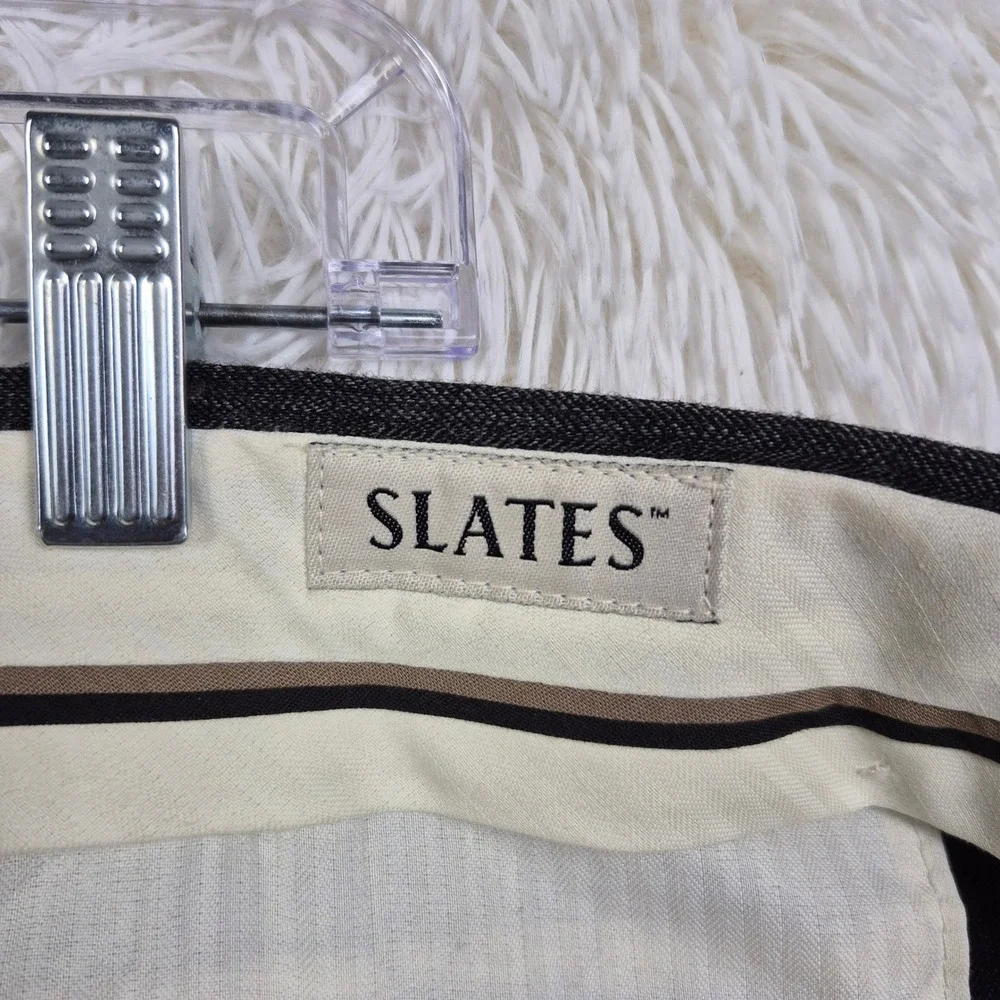 Vtg Slates Mens Charcoal Gray Pleated Cuffed Dress Pants Wool Blend 38x32